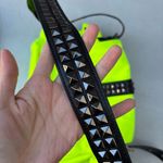 Michael Kors Olivia Studded Neon Yellow Black Satin Messenger Bag Purse Photo 10