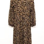Anthropologie Leopard Cheetah Print Pattern Long Sleeve Midi Dress Button Cinch Waist Large Photo 2