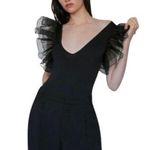 ZARA Bodysuit Top Medium Black Fairy Balletcore Organza Ruffled Sleeve Blouse Photo 0