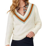 Spartina 449 Cream V Neck Pullover Stripe Cashmere Blend Sweater Women Size XXL Photo 0