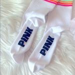 PINK - Victoria's Secret White PINK Socks with Rainbow Stripes Photo 1