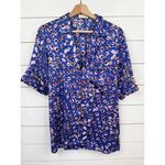 Open Edit  Womens Button Up Shirt Blue Multi Abstract Cuffed Sleeve Print Size XS Photo 1
