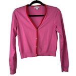 Macy's On 34th Pink Embellished Buttons Red Stripe Tipped V-Neck Long Sleeve Cardigan Photo 0