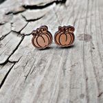 Wooden Pumpkin Cute Fall Stud Handmade Unique Earrings Photo 0