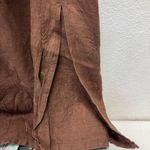 Linen Maxi Dress 12 Sleeveless Brown Embroidered Floral Summer Slit‎ Photo 3