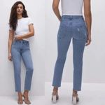 Good American  Good Straight Split Pocket Jeans Blue Raw Hem Cropped Womens Sz 26 Photo 1