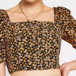 Urban Outfitters  Floral Crop Top Blouse Puff Short Sleeve Square Neck‎ M Photo 0