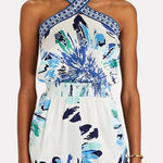 Poupette St. Barth NWT  Isabelle Viscose Satin Short Jumpsuit | Blue Marguerite S Photo 0