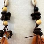Mexican Coffee Bean shell Extra Long Feather Earrings Photo 3