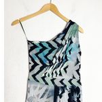 Fuzzi Floral One Shoulder Mesh Jumpsuit Size Small Blue Stretch Cropped Wide Leg Photo 3