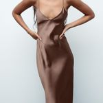 ZARA  dress midi maxi satin wedding lingerie chocolate brown party cocktail Photo 16