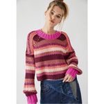 Free People Chunky Knit Devon Striped Boxy Cropped Pink Rose Sweater Size Medium Photo 9