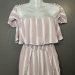 American Eagle  Outfitters Jumpsuit Womens Small Pink White Stripe Off Shoulder Photo 0