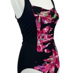 Tropical Escape Women's Black Pink Floral Ruched One Piece Swimsuit Size 6 Photo 13