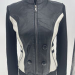 One Girl Who Like White And Black Leather Ribbed‎ Stretch Jacket Women's Small S Size 4 Photo 0
