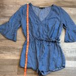 Iris  Blue Denim Romper with Bell Sleeves Size S Photo 3