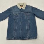 Levi's Levi’s Premium Blue Denim Sherpa Snap Button Long Trucker Jean Jacket Unisex S Photo 1