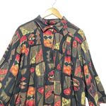Vintage CST Studio Button Shirt 2X Rayon Patchwork Elephant Print Boho Artsy 90s Black Photo 2