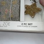Rachel Zoe 2 Piece Coin Purse & Charm Set Beaded Star Champagne Bottle Green Photo 4