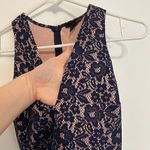 AQUA  Navy Blue Lace Light Pink Lining V-Neck Sleeveless Fit Flare Skater Dress Photo 6