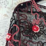 ModeLia Sheer Embroidered Mesh Cropped Cardigan Top Black & Burgundy Size XL Photo 8
