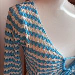 SheIn BZB Womens Crochet Crop Tops Tie Front Long Bell Sleeve V Neck Striped Knit Top Photo 2