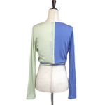Gianni Bini  Y2K Style Colorblock Crop Wrap Top Long Sleeve Blue Green‎ Large New Photo 2