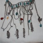 Western Faux Turquoise Silver Tone Multi Color Bead Dangle Layer Long Necklace Photo 2