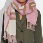 Coach  Reversible Colorblock Varsity Print Oversized Muffler Scarf Pink Tan Photo 0