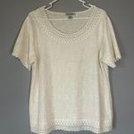 Belle Amie Women's Cream Short Sleeve Blouse with Eyelet Lace Trim – Size XL Photo 0