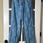 H&M x SMILEY Wide Leg Denim Jeans with Smiley Faces Size 2 Blue Photo 2