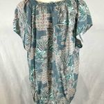 Loft steel blue aqua and pink floral vneck top size large Photo 2