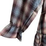 Vintage Havana  Cream and Blue Plaid Button Front Long Sleeve Mini Dress Photo 6