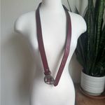 Vintage Burgundy Leather Belt with Ornate Brass Buckle – Western Style Red Photo 2