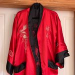 Red and Black Embroidered reversible, Kimono Robe. Free size Size L Photo 1