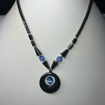 Vintage Hematite and Blue‎ Stone Pendant Necklace Gray Photo 3
