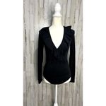 Honey Punch  Women's‎ Black Ruffle V-Neck Long Sleeve Bodysuit Size Small Photo 1
