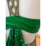 Scala  100% SILK TOP SEQUINED BEADED NECK FLOOR LENGTH GREEN GOWN WOMENS SIZE 5 Photo 13