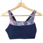Fabletics  Navy Blue & Purple Floral Clasp Closure Sports Bra M Photo 0