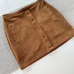 Free Planet Cognac Brown Faux Suede Snap Front Detail Stretch Mini Skirt Photo 1