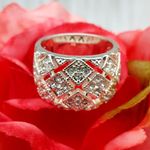 Cute Silver Tone Fashion Ring Wide Crystal Chips Open Works MINT Size 8 Photo 4