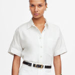 Madewell  Denim Short Sleeve Shirt in White, Size Large Photo 0