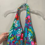 Vintage 70s Floral Halter Maxi Dress Size XXS Psychedelic Flower Power Funky Blue Photo 3