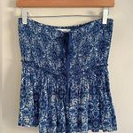 Molly green boho floral blue and white smocked strapless cropped top Photo 0
