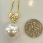 Boutique White Simulated Pearl Gold tone Heart-Shaped Love Pendant Necklace Photo 3