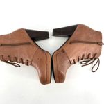 Steve Madden Rheaaa Cognac Leather Ankle lace up Bootie Size 8.5 Stacked heel Photo 3