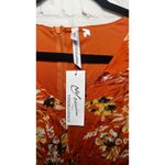 Ny Collection Orange Floral Print Midi Chiffon Dress Smocked Waist Long Sleeve L Photo 2