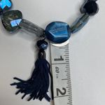 Bracelet Blue & Clear Opaque & Shiny Cut Beads with Tassel EUC OS Stretchy Photo 6