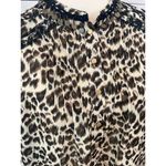 Roar Blouse Large Shirt sexy sheer Animal Print Long sleeve Tunic Beaded Western Tan Photo 7