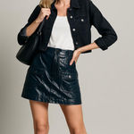 Free People Shiny Blue Vegan Leather Mini Skirt Size S Photo 0